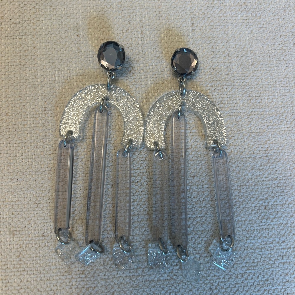Elegant Silver and Clear Lucite Dangle Earrings